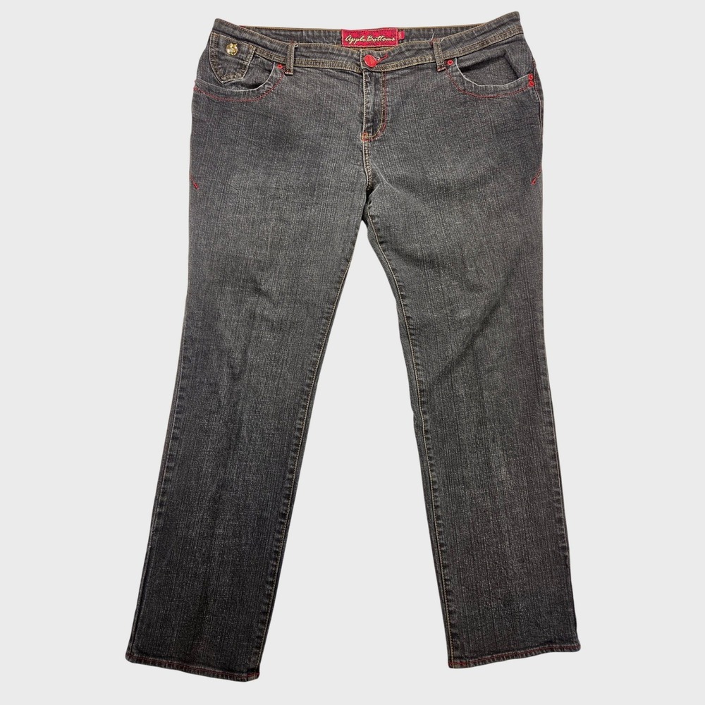 Apple Bottom Black Stone Washed Denim Jeans Red Bling Accents Plus Size 21 / 22